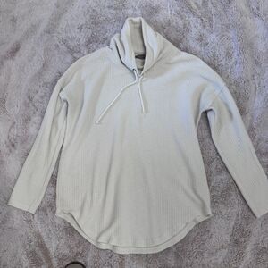 LILLA P Waffle Knit Cowl Neck Long Sleeve Top — Off White — Size S/M